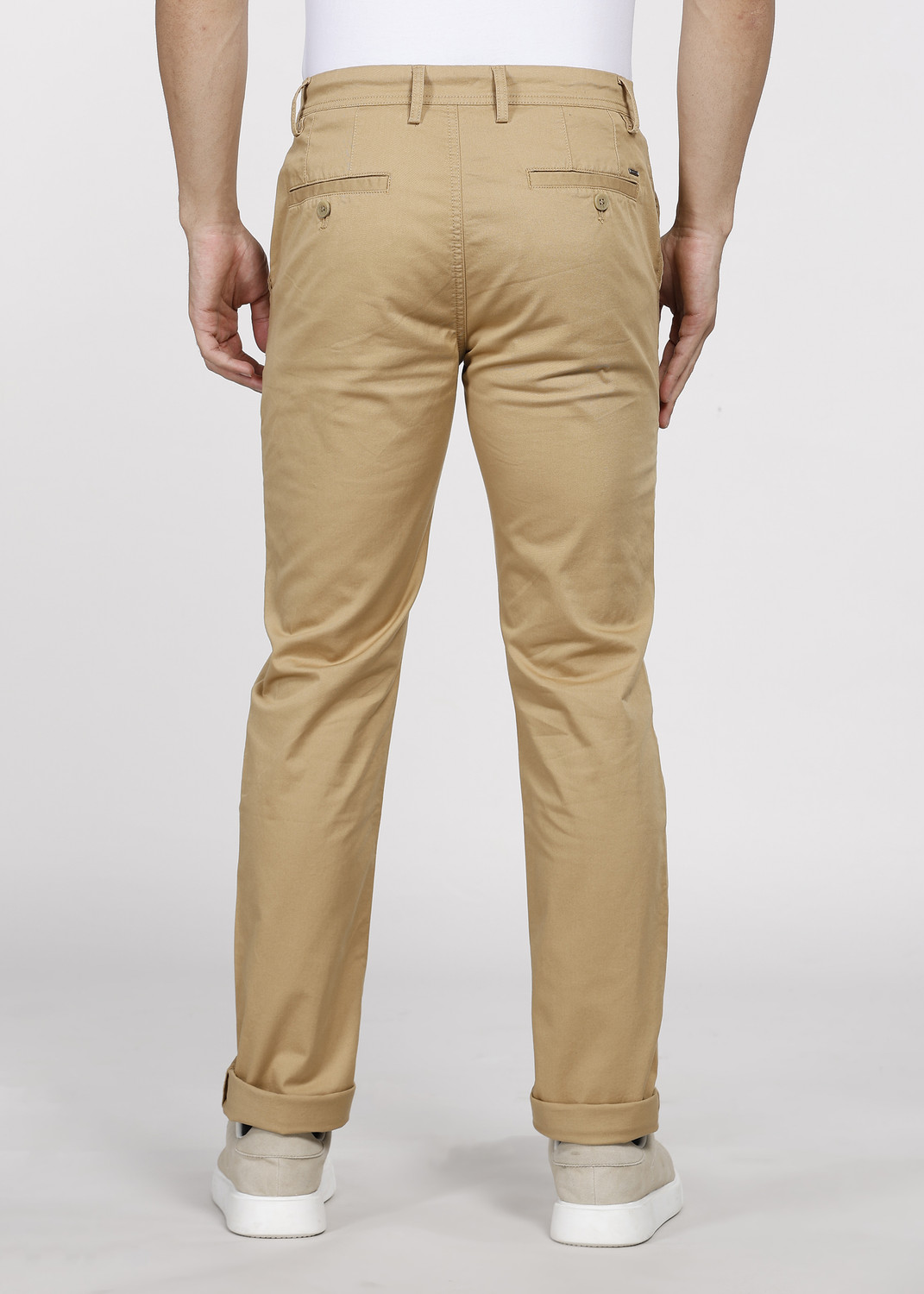 Image of PETER ENGLAND Men Slim Fit Khaki Pure Cotton Trousers