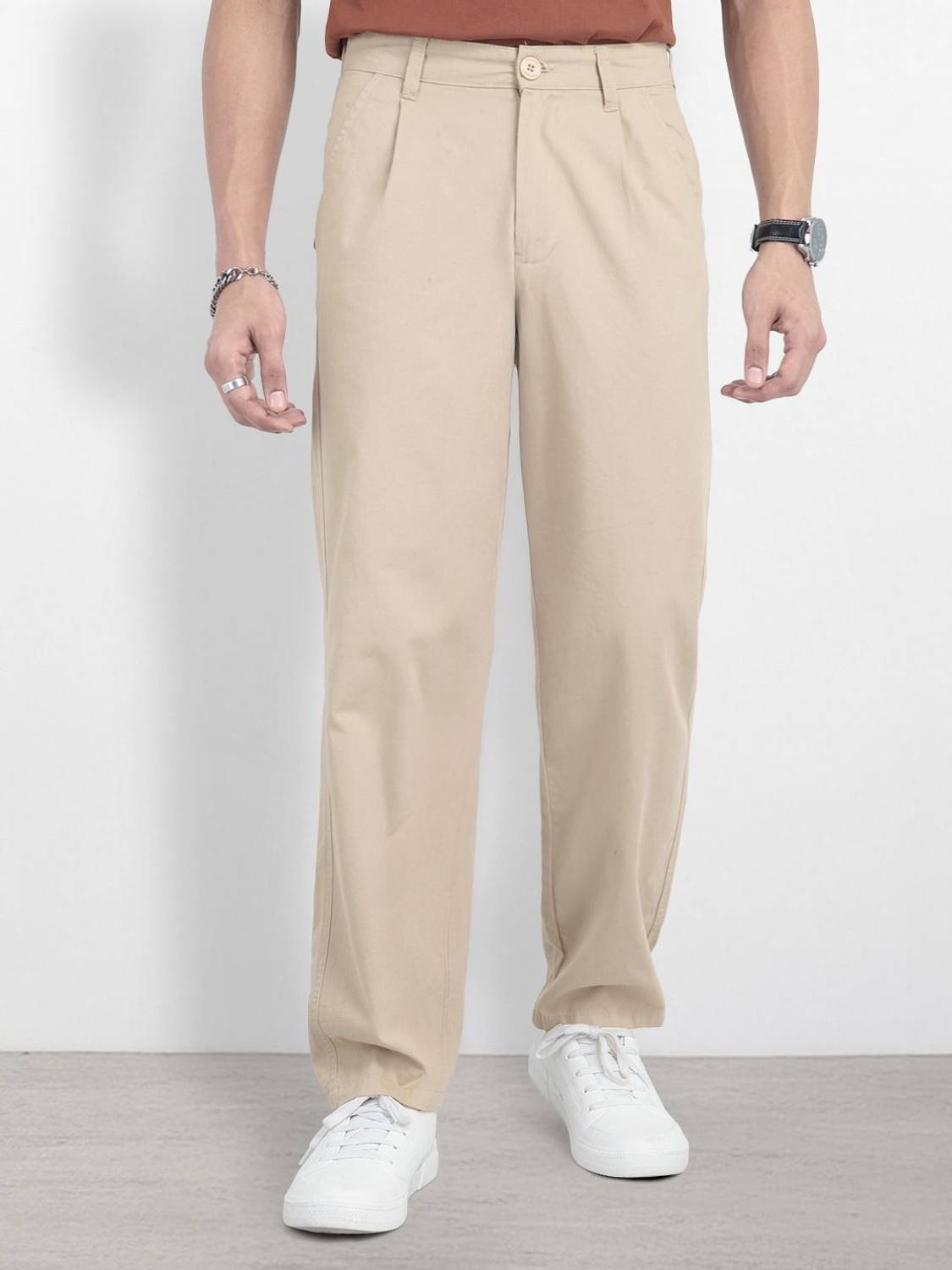 Roadster Men Beige Trousers - Image 1