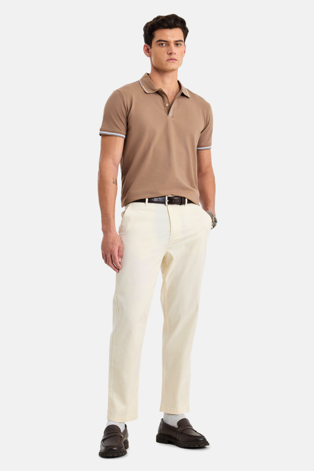 Image of Snitch Regular Fit Men Cream Trousers