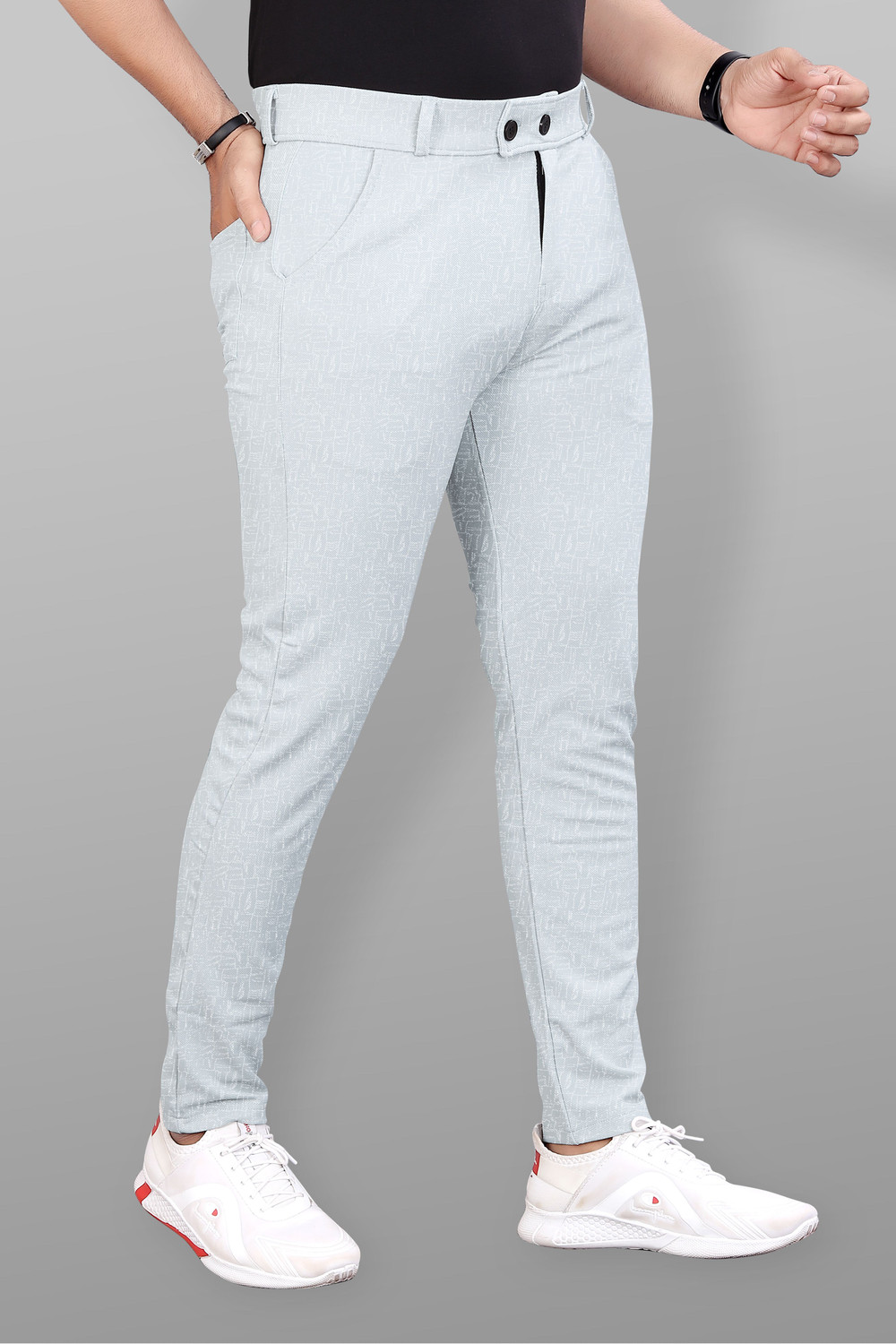 Image of COMBRAIDED Slim Fit Men Grey Trousers