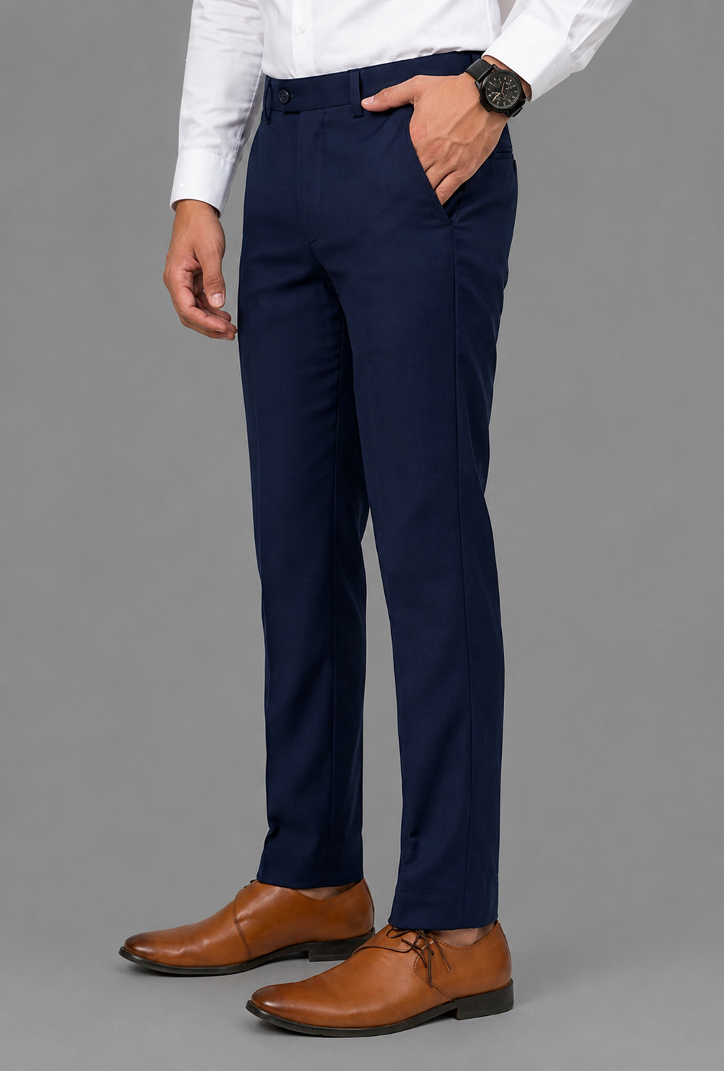 Image of YADGAR Regular Fit Men Dark Blue Trousers