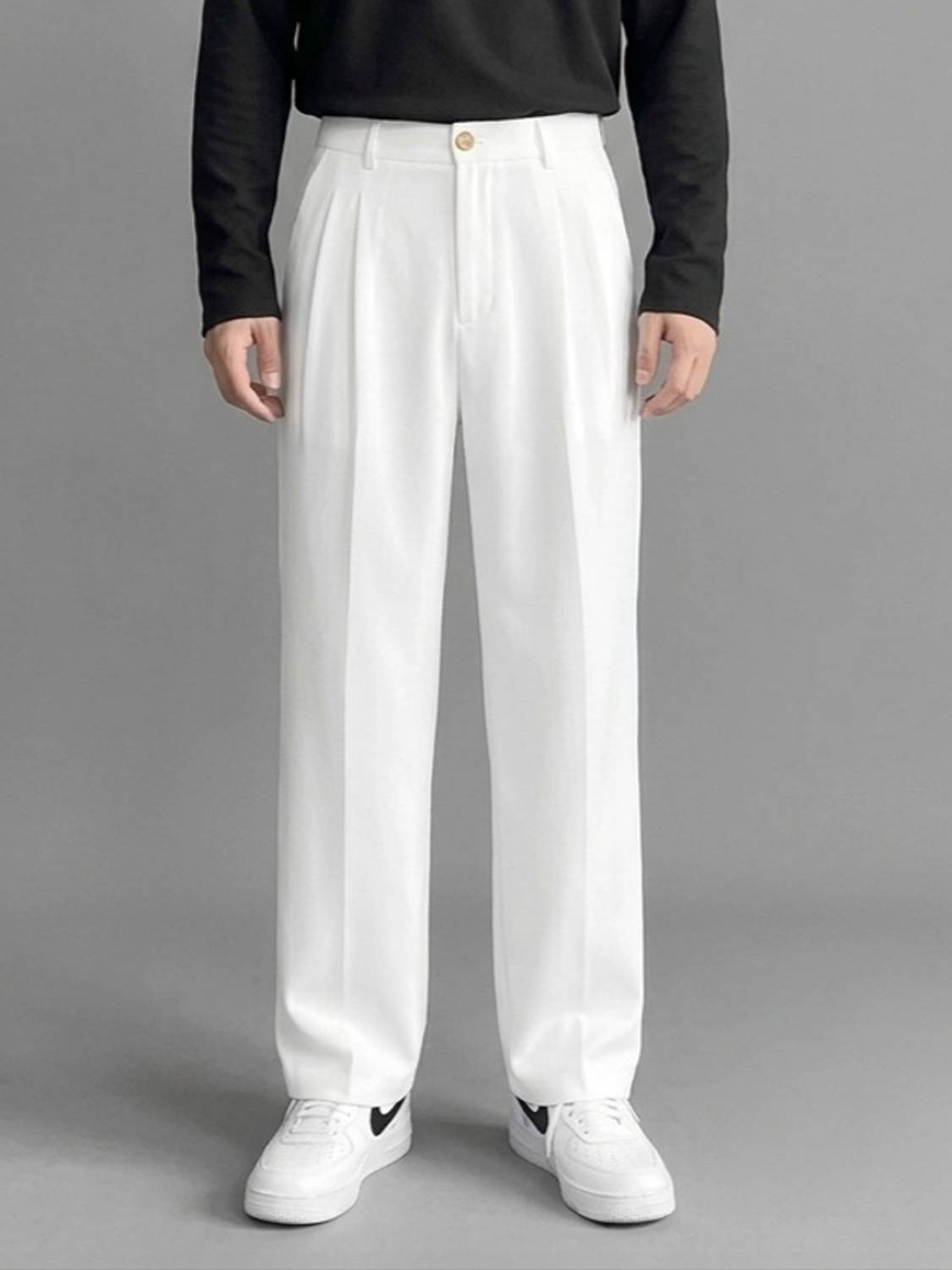 gntrends Straight Fit Men White Trousers - Image 1