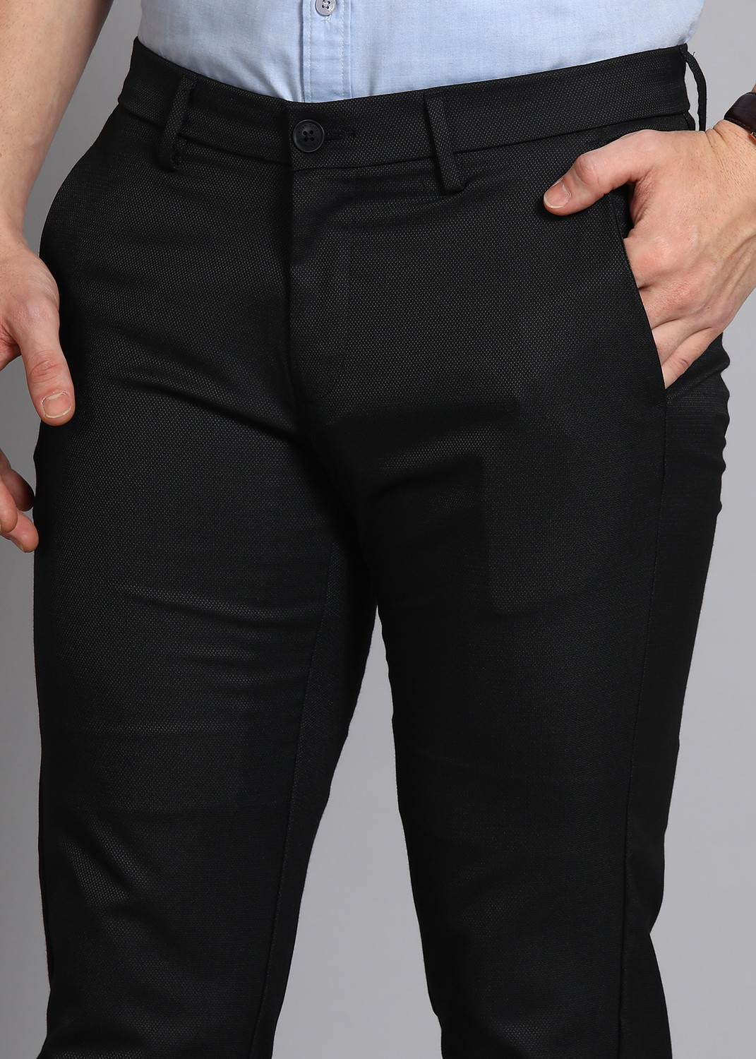 Image of Allen Solly Slim Fit Men Black Trousers
