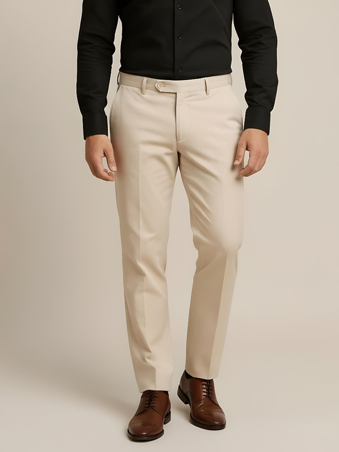 Image of METRONAUT Regular Fit Men Cream Trousers