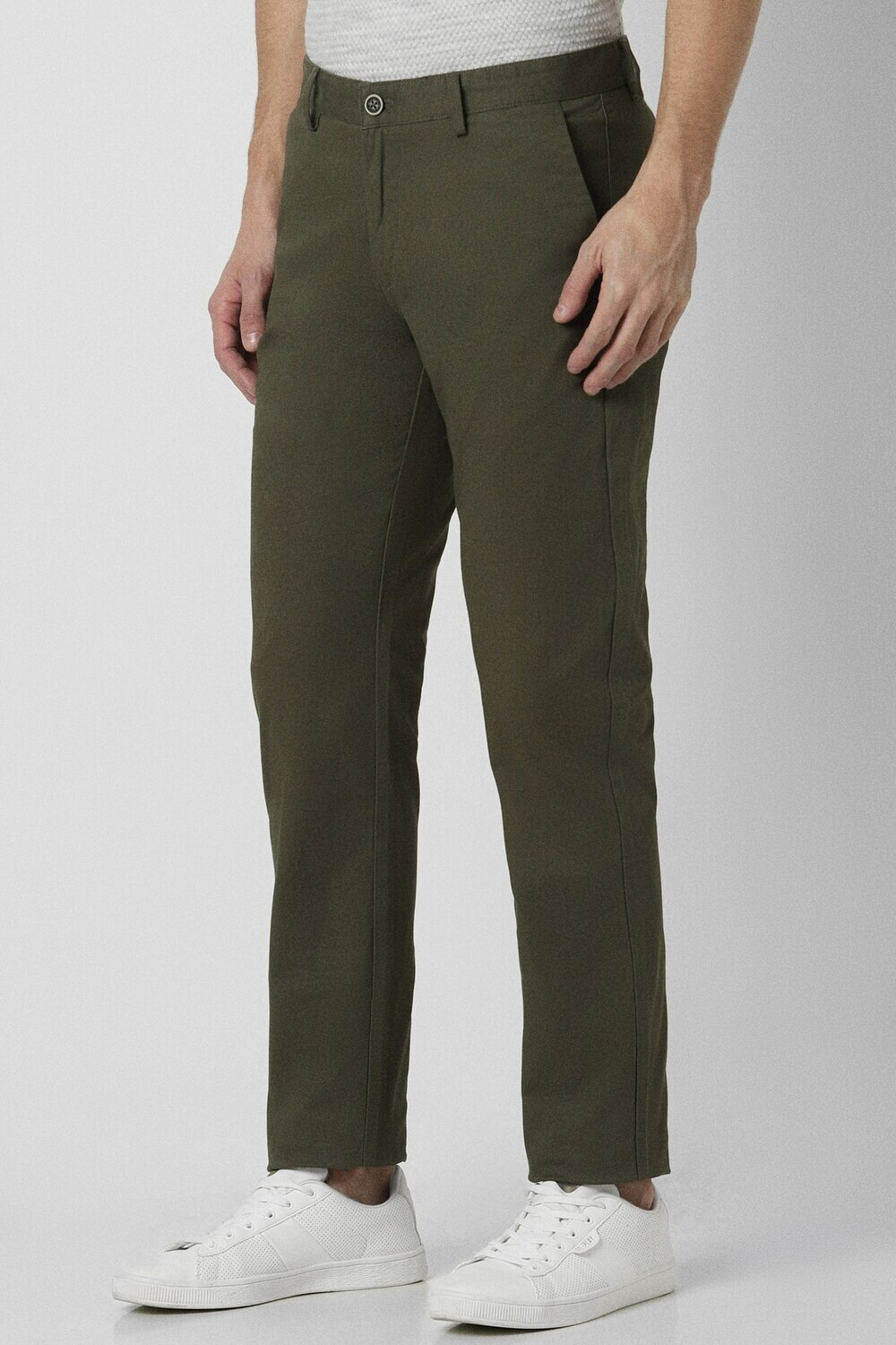 Image of PETER ENGLAND Men Slim Fit Green Cotton Blend Trousers