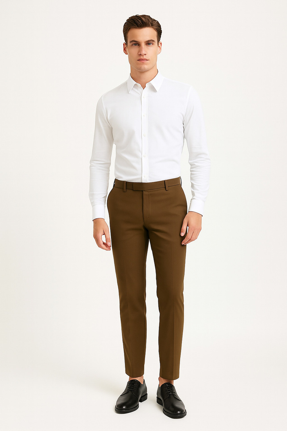 Image of VALENOR Slim Fit Men Brown Trousers