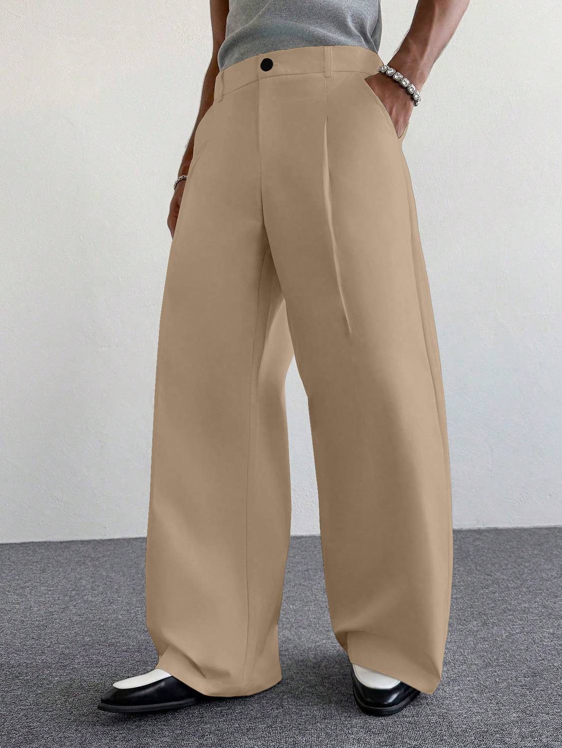 Klossy Loose Fit Men Beige Trousers - Image 2