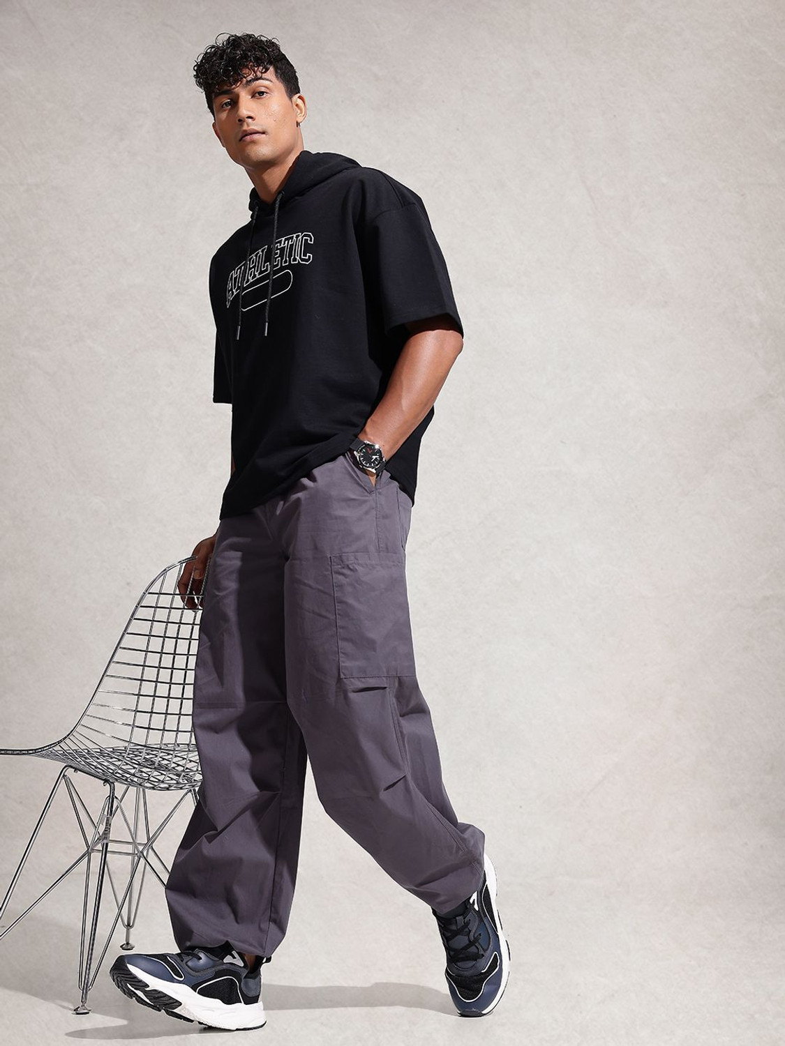 Image of WROGN Loose Fit Men Grey Trousers