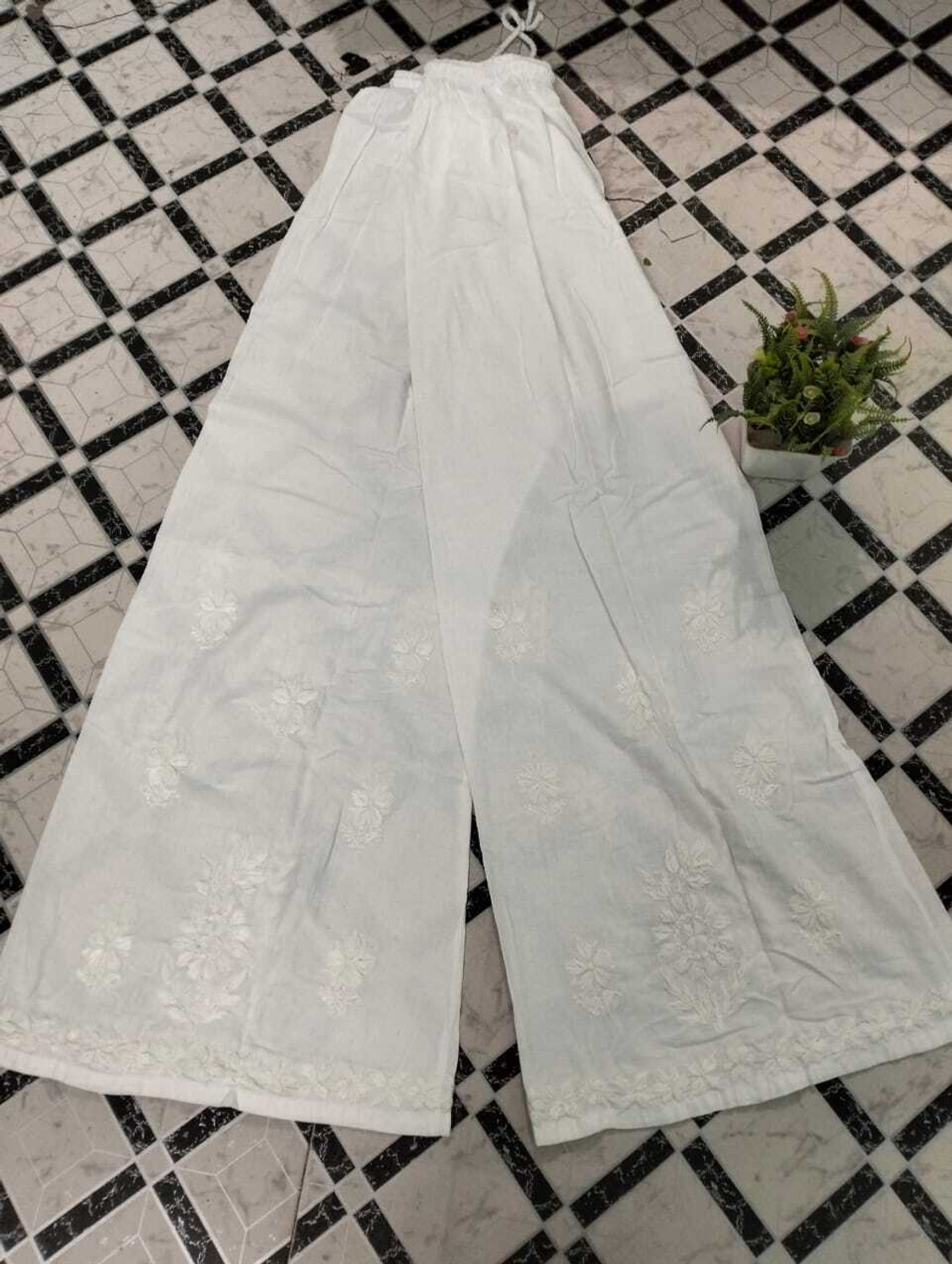 Image of Chikankari Fashion Collection Loose Fit Women White Trousers