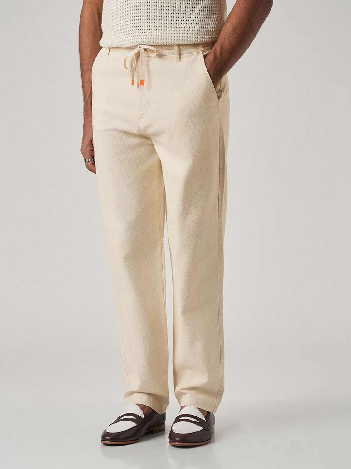 Image of Banana Club Relaxed Men Cream Trousers