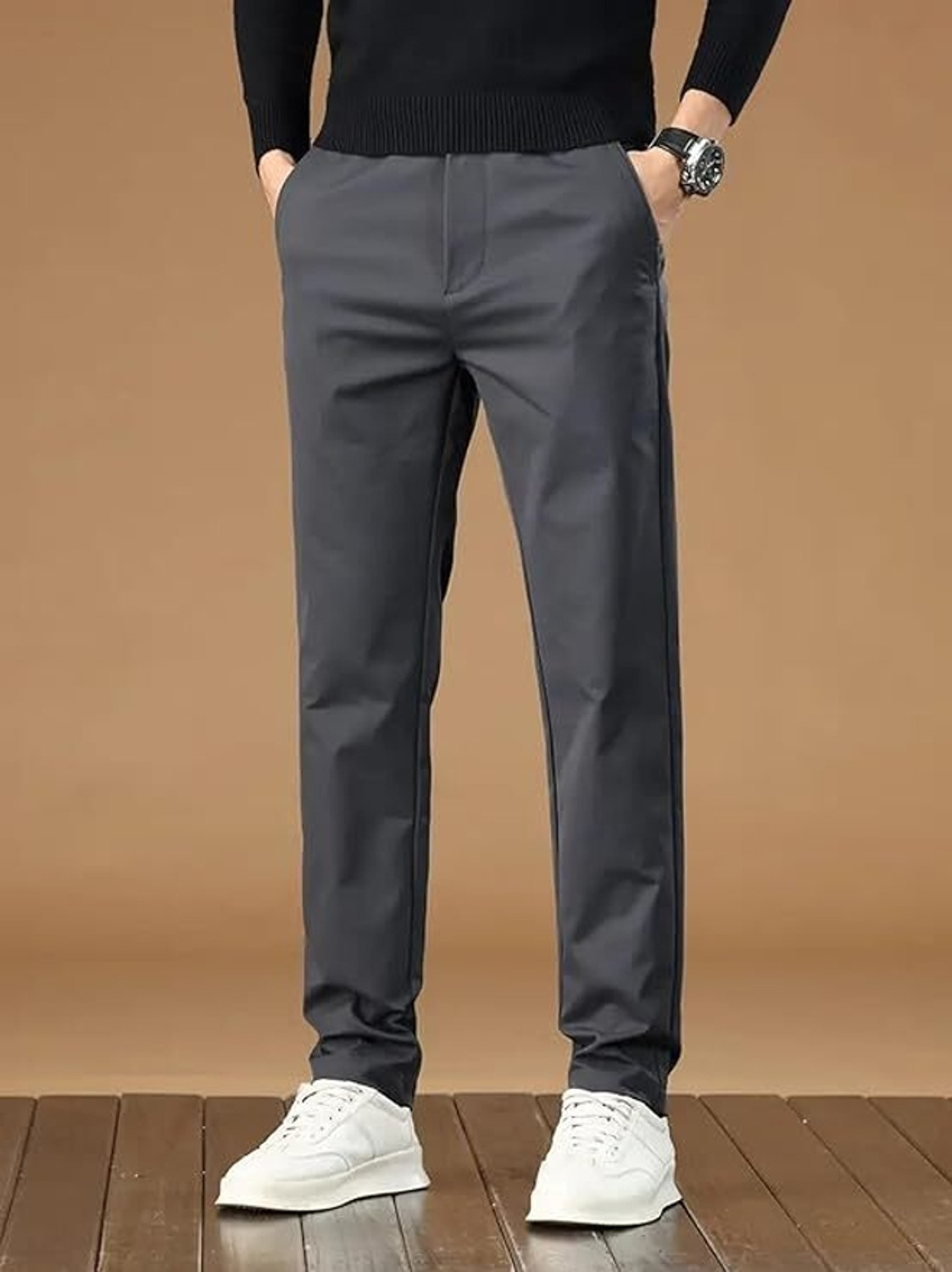 Image of POSHAX Regular Fit Men Grey Trousers
