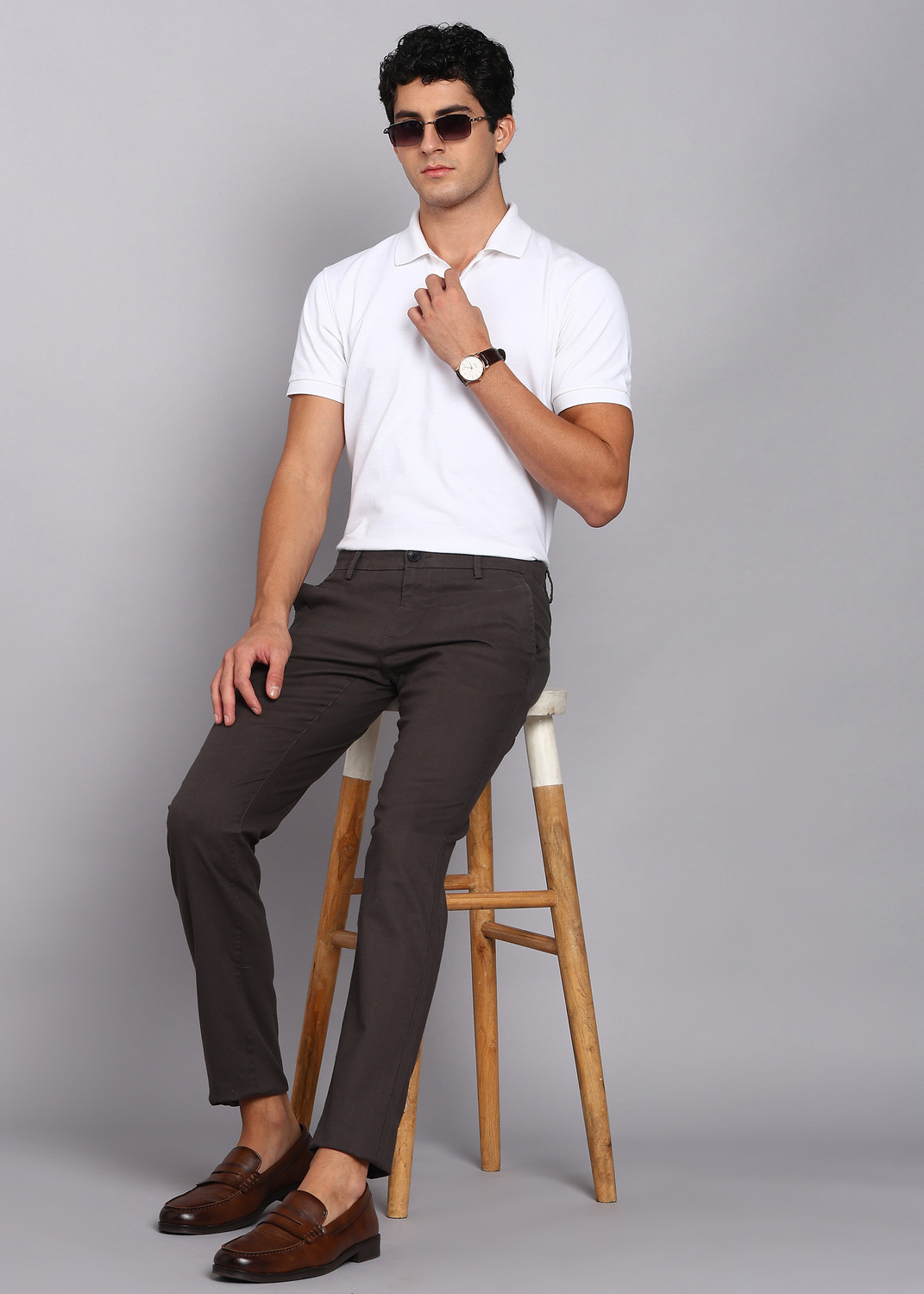 Image of Arrow Sport Slim Fit Men Brown Trousers