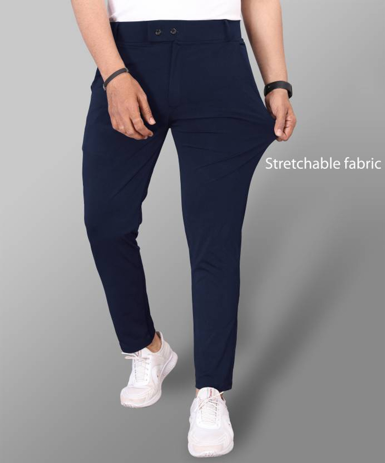 Image of GLOREN Slim Fit Men Dark Blue Trousers