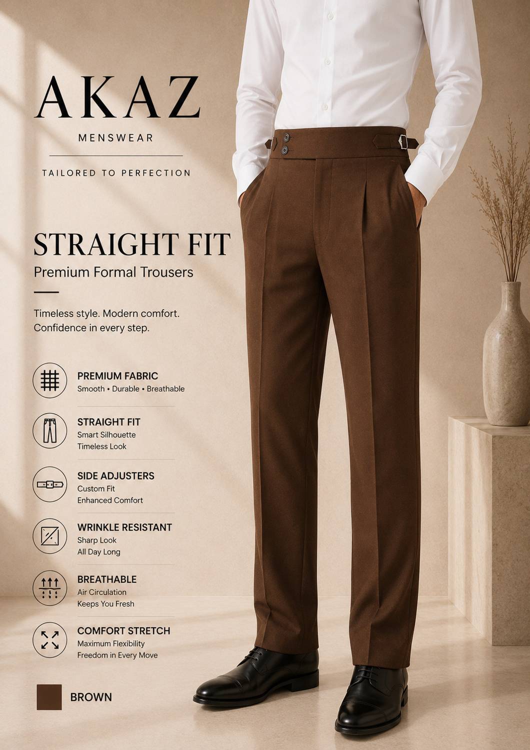 AKAZ Straight Fit Men Brown Trousers - Image 1