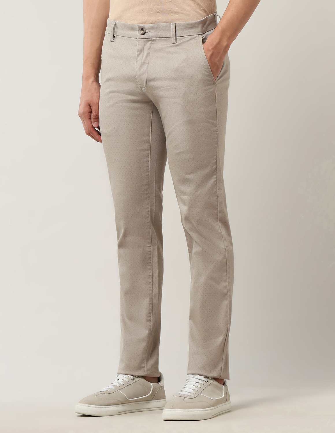 Image of Arrow Sport Slim Fit Men Beige Trousers