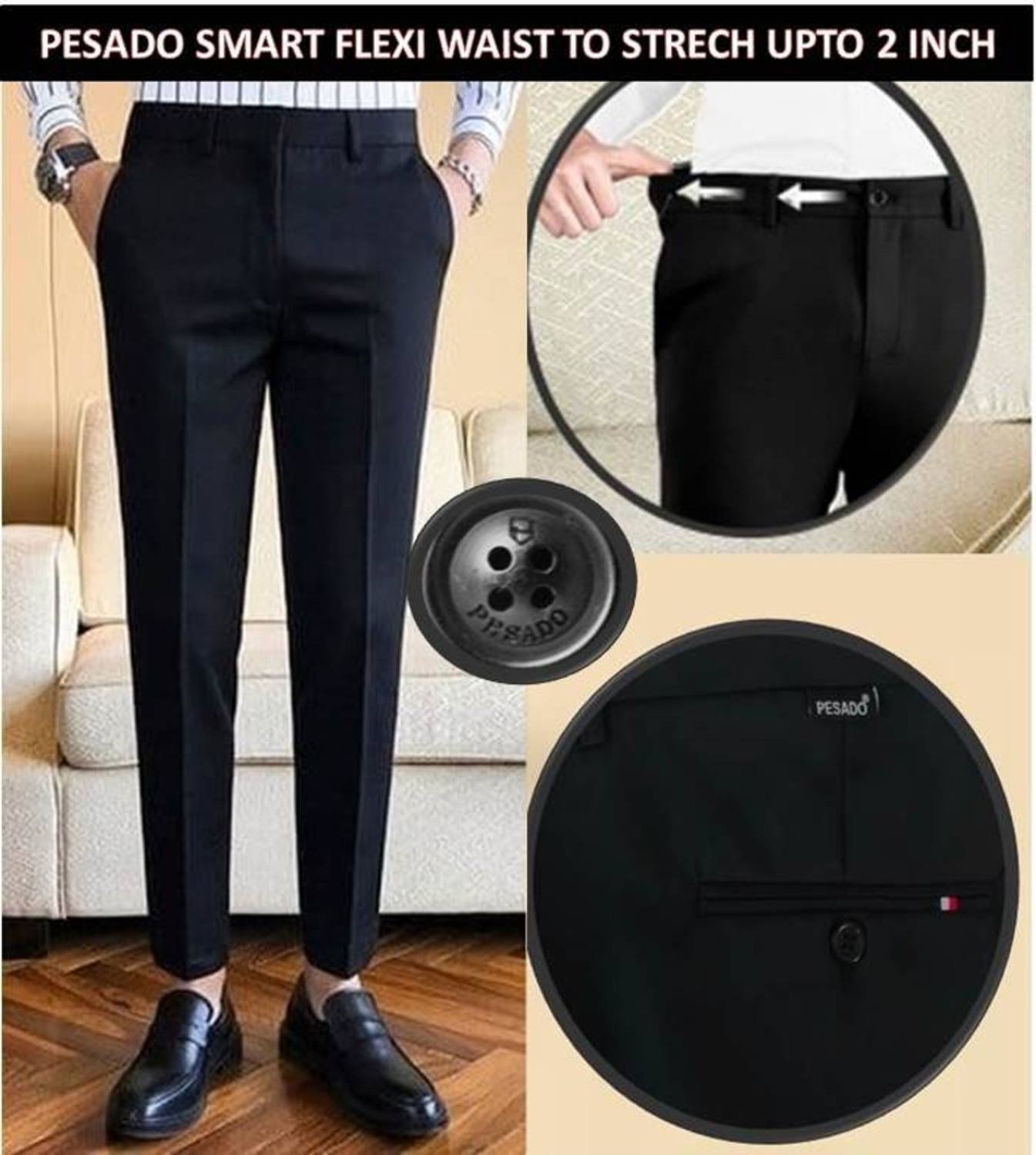 PESADO Slim Fit Black Trousers