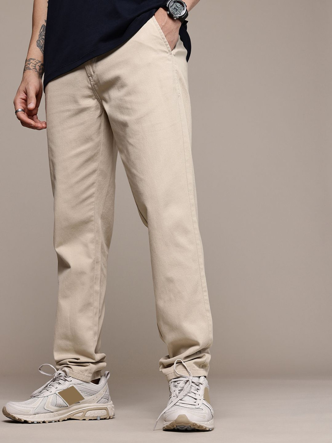 Image of Roadster Regular Fit Men Beige Trousers