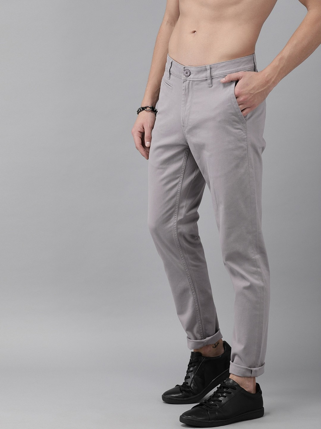 Image of Roadster Regular Fit Men Grey Trousers