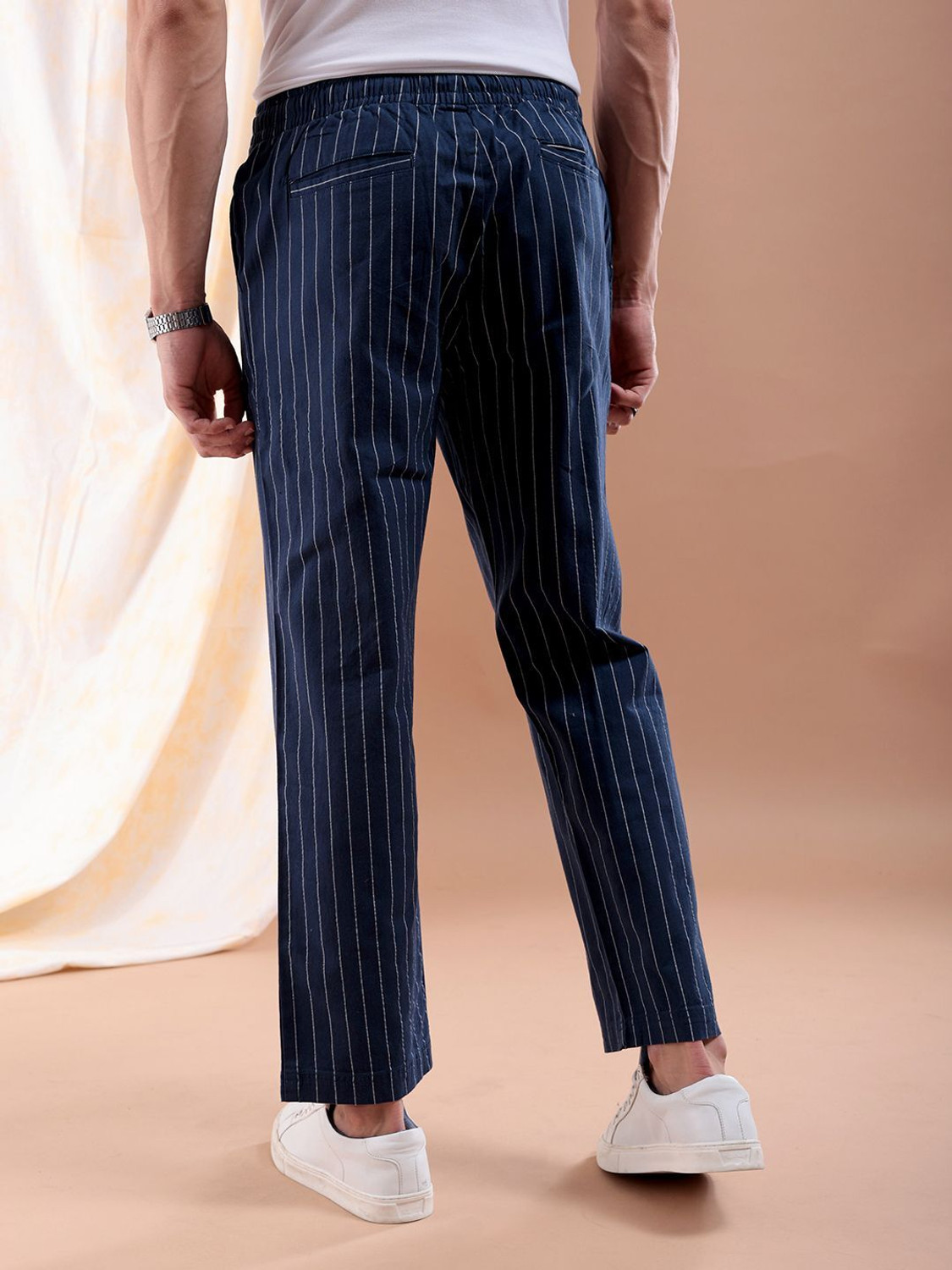 Image of The Indian Garage Co. Regular Fit Men Dark Blue Trousers