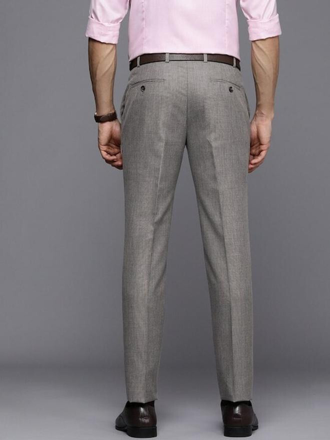 Image of Raymond Slim Fit Men Grey Trousers