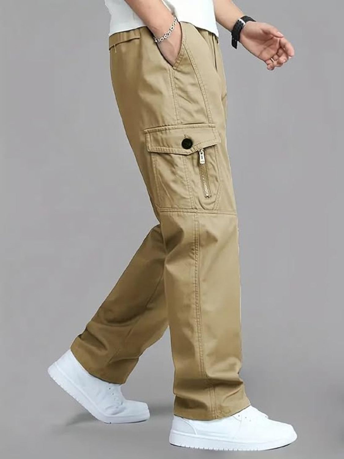 Image of DWIDEN Loose Fit Men Khaki Trousers
