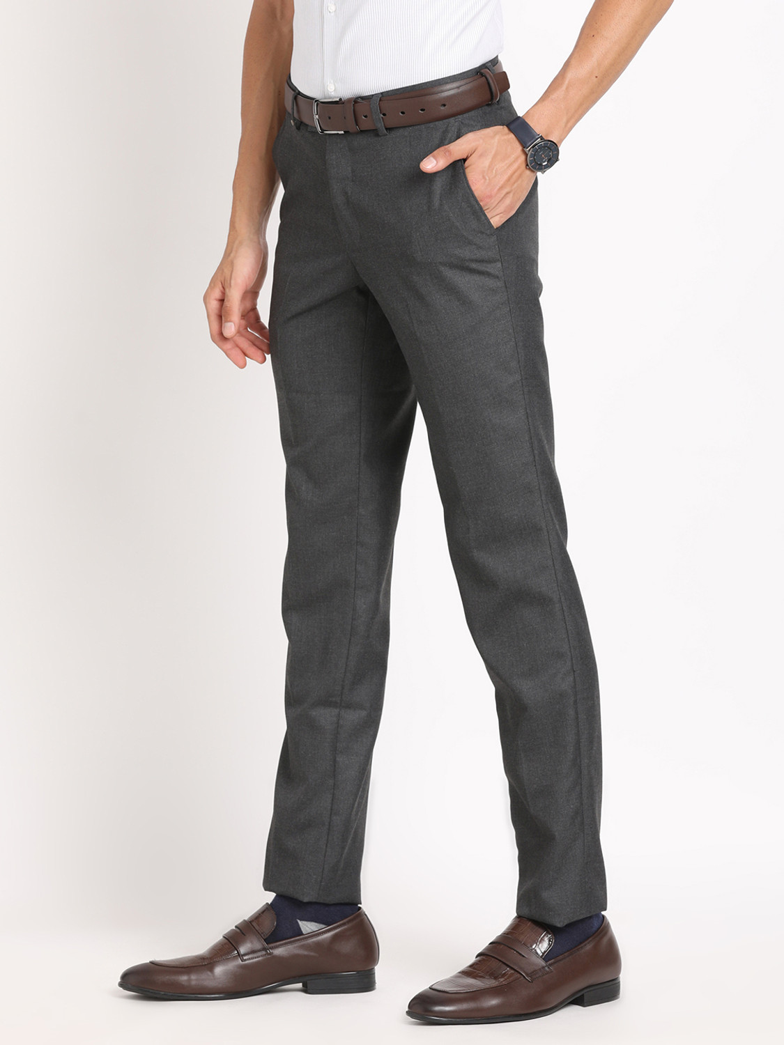 Image of TURTLE Slim Fit Men Grey Trousers