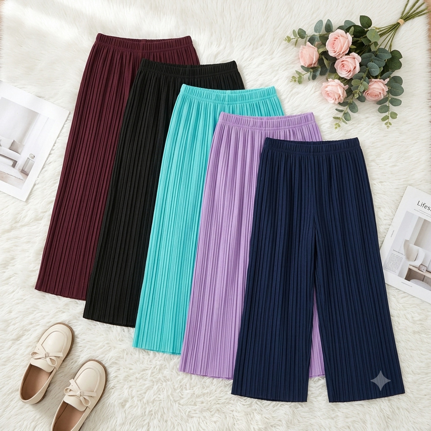Image of SUPERFAST D Pack of 5 Girls Regular Fit Multicolor Lycra Blend Trousers