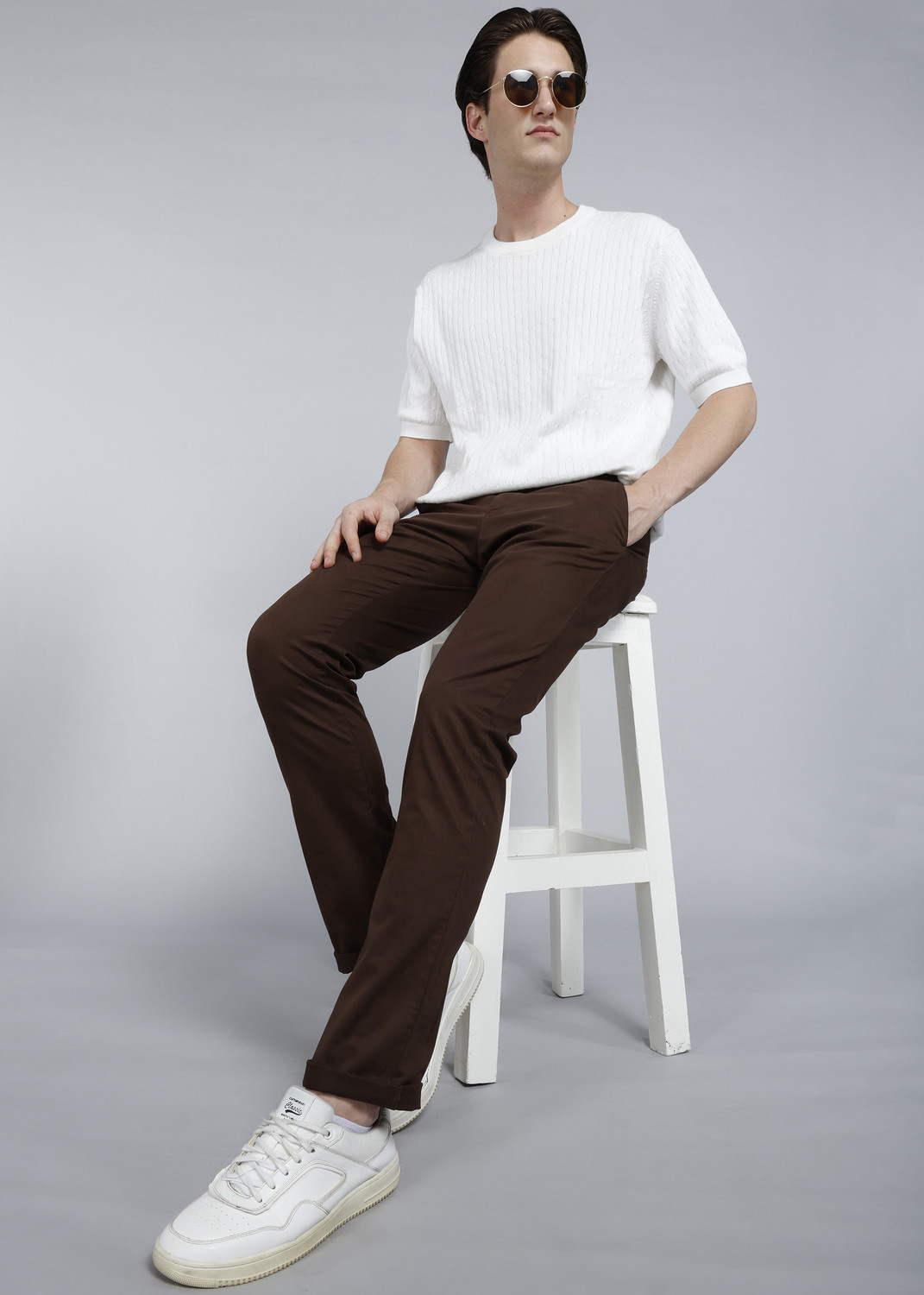 Image of Allen Solly Regular Fit Men Brown Trousers