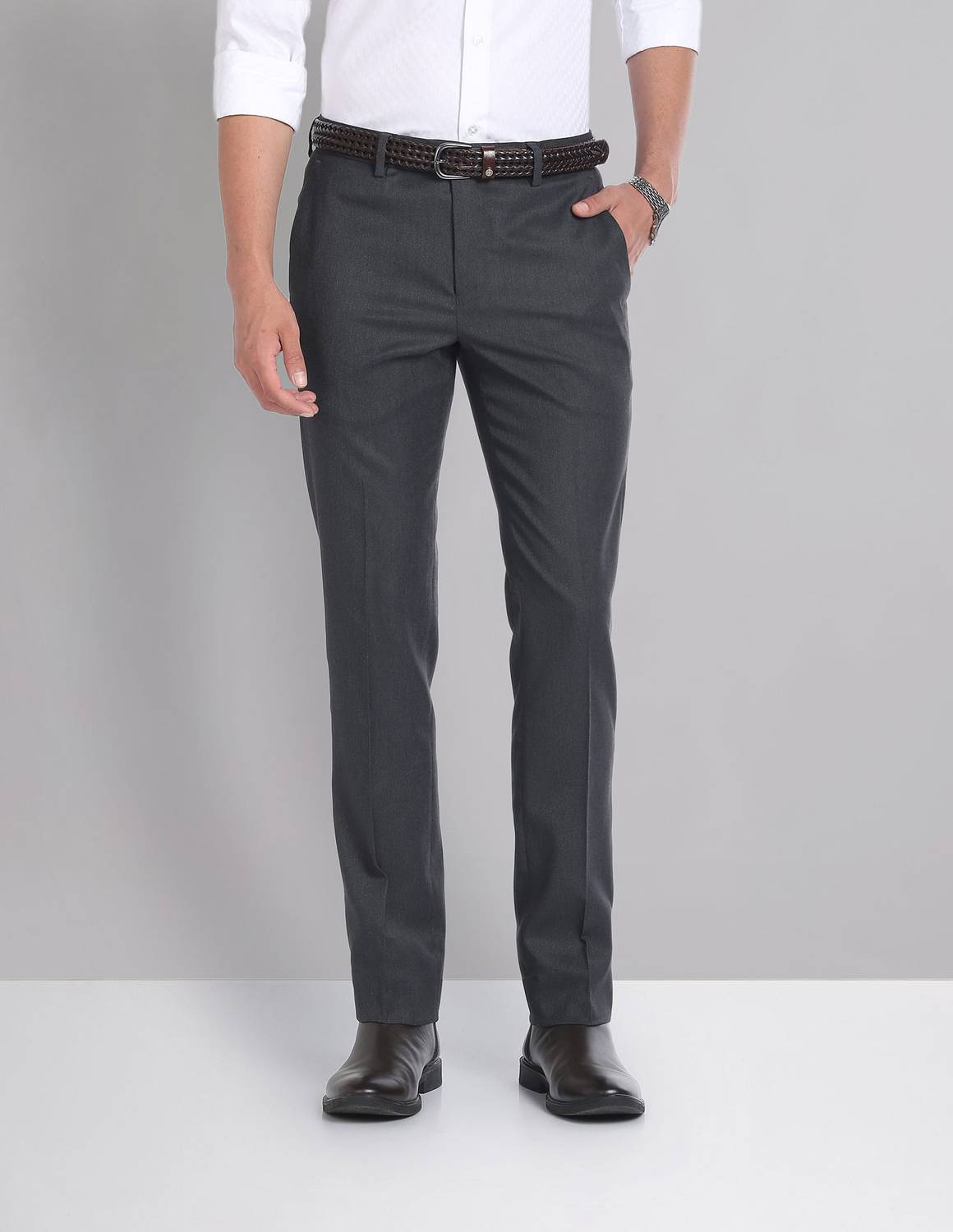 AD by Arvind Slim Fit Men Grey Trousers