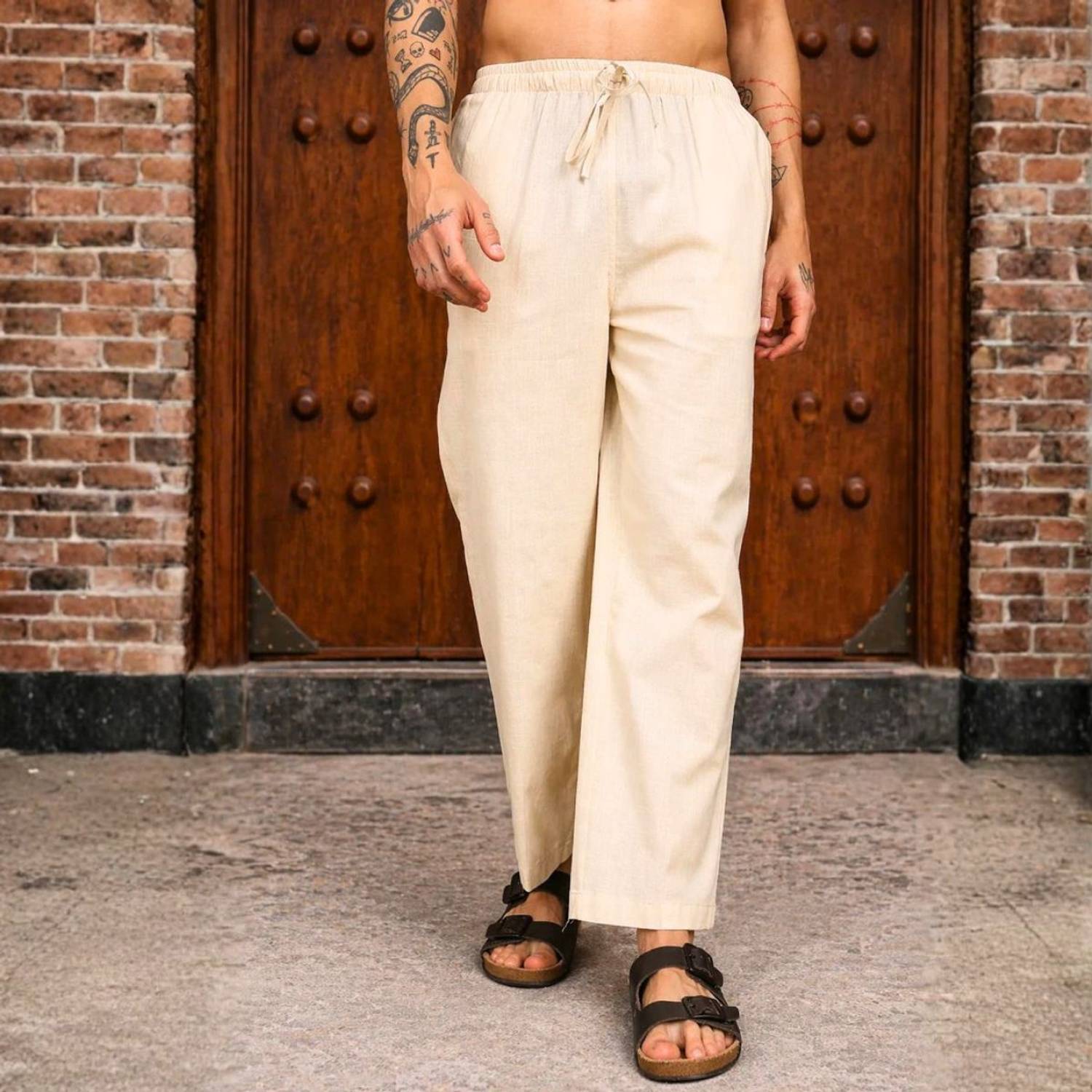 FABMADE Loose Fit Beige Trousers
