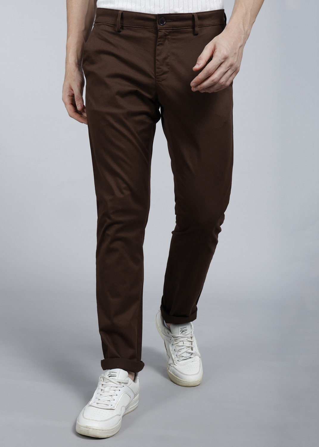 Image of Allen Solly Regular Fit Men Brown Trousers