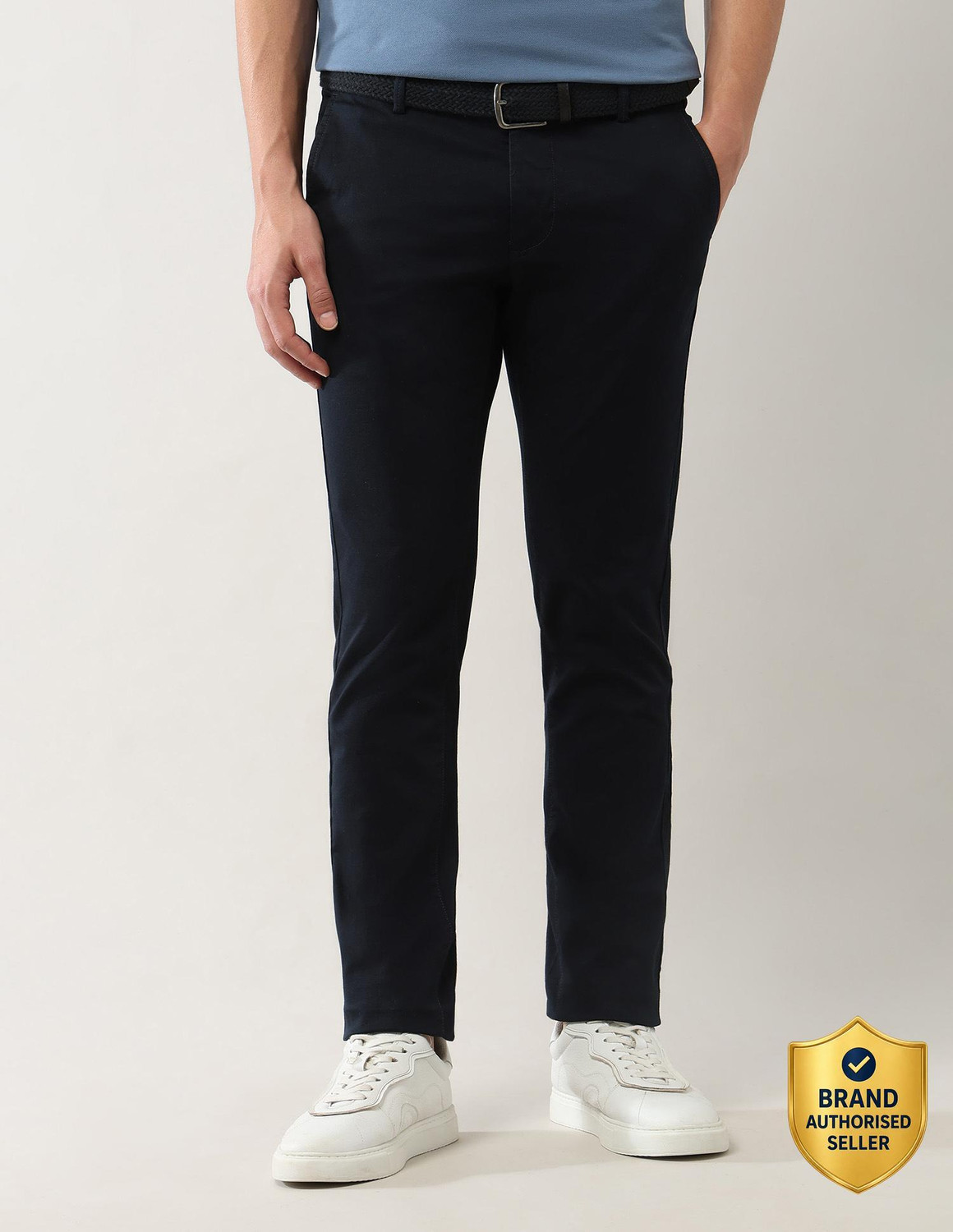 Image of Arrow Sport Slim Fit Men Blue Trousers