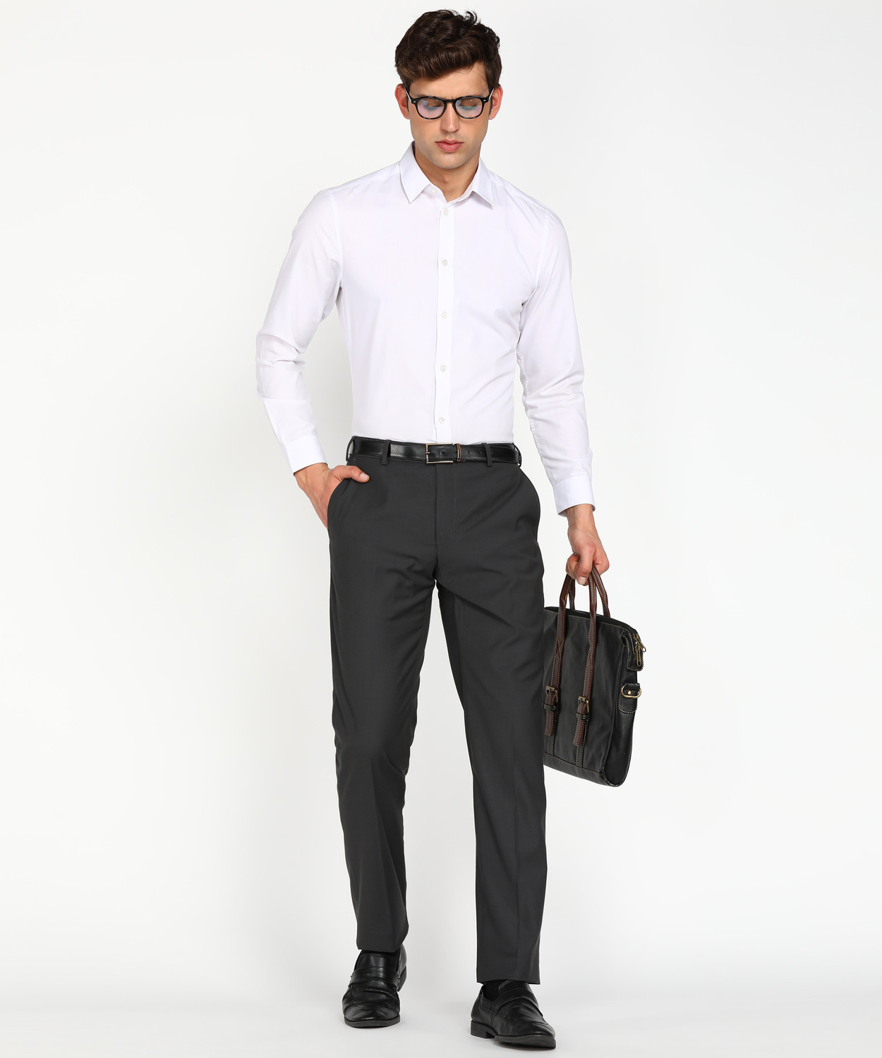 Image of PARK AVENUE Slim Fit Men Grey Trousers