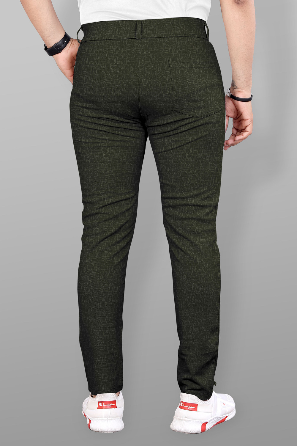 Image of COMBRAIDED Slim Fit Men Dark Green Trousers