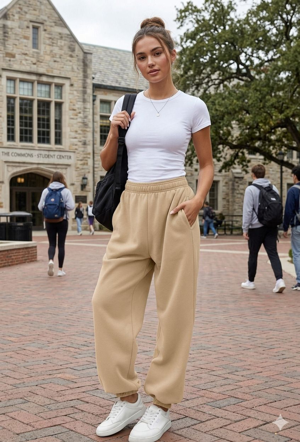Image of Q-Rious Solid Women Beige Track Pants
