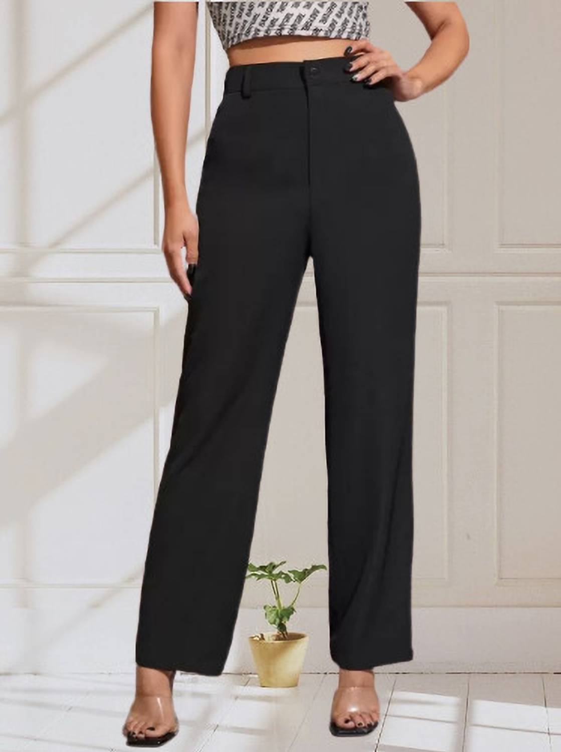 BELSHY Regular Fit Women Black Trousers