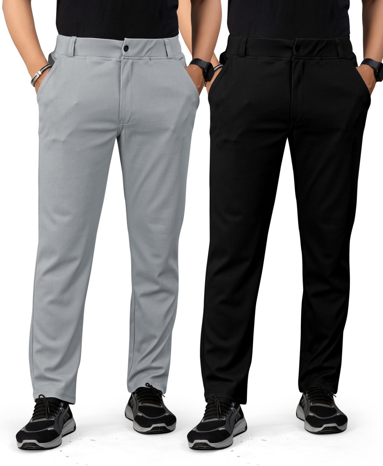 Image of JABROO Regular Fit Men Black, Grey, Dark Blue, Khaki Trousers
