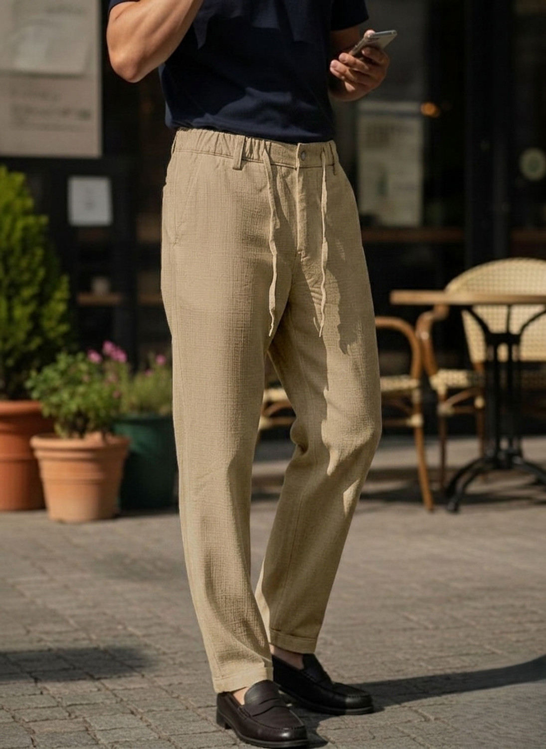Image of INDICLUB Relaxed Men Khaki Trousers