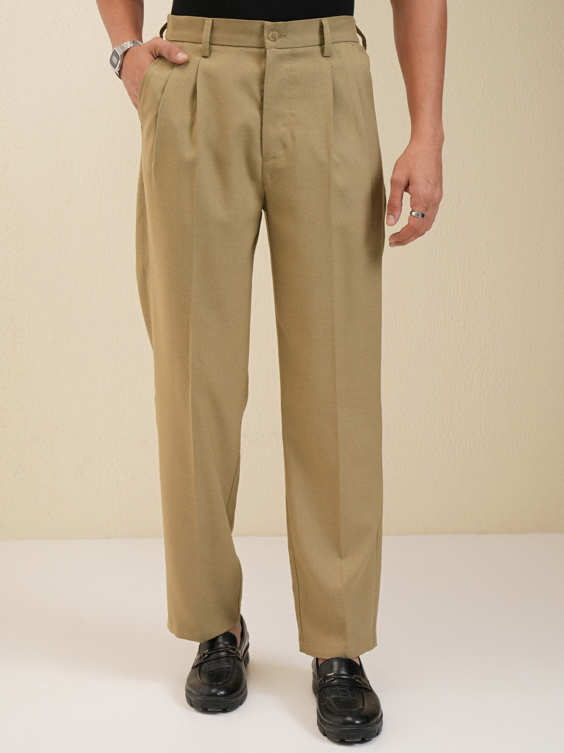 Image of LOCOMOTIVE Regular Fit Men Khaki Trousers