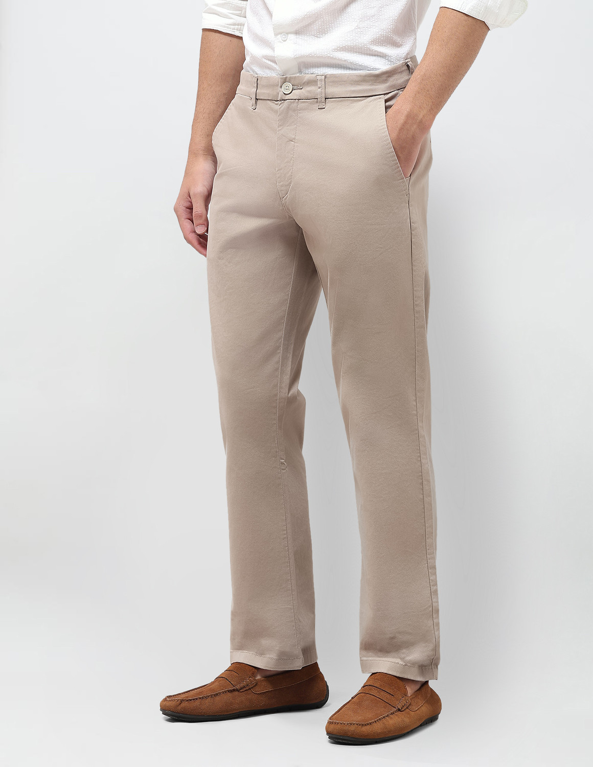 Image of U.S. POLO ASSN. Straight Fit Men Beige Trousers