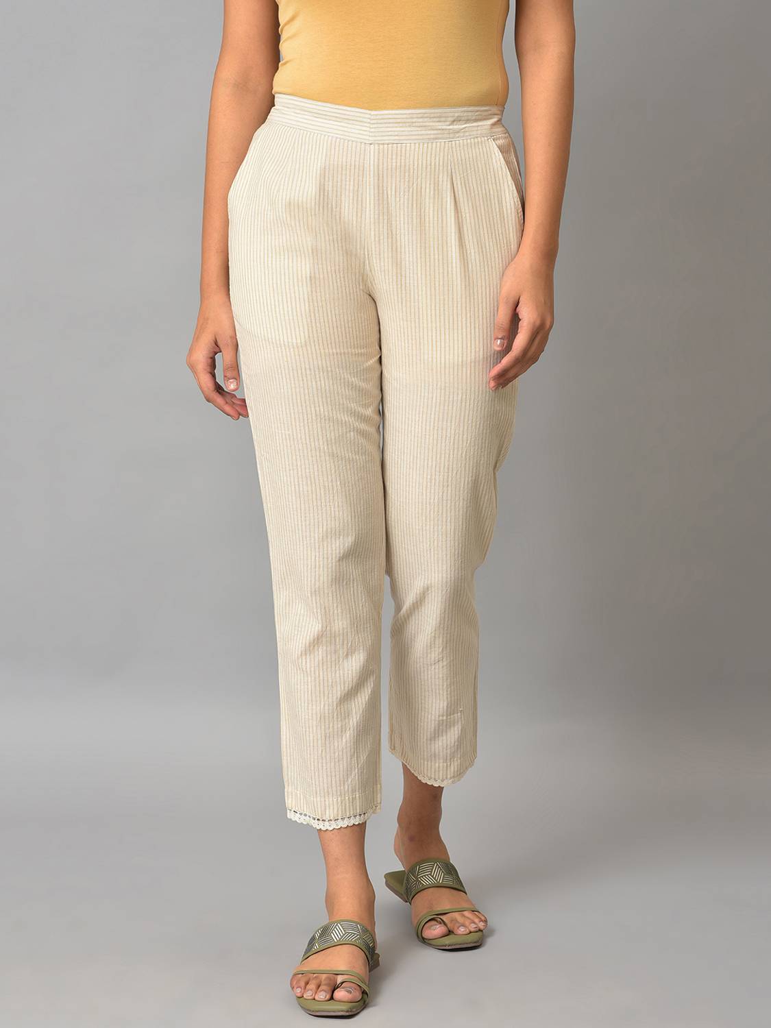 Aurelia Slim Fit Women Beige Trousers