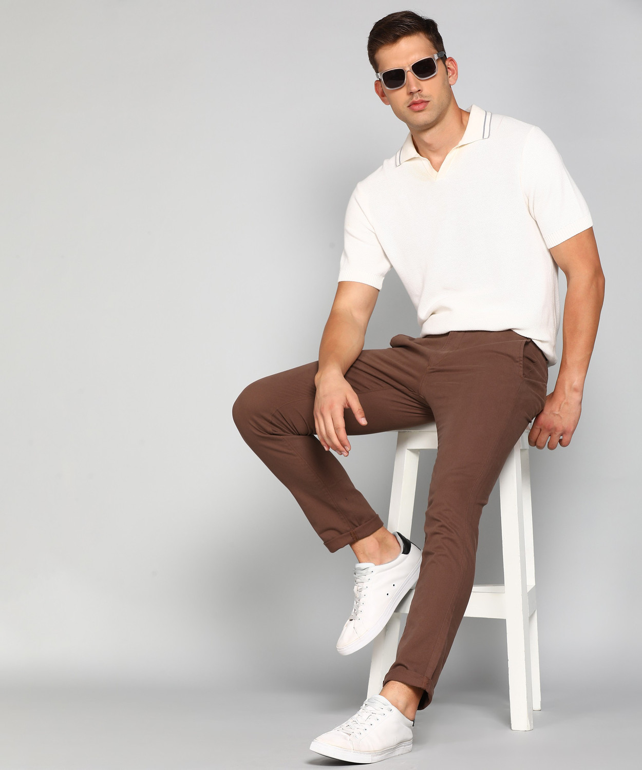 Image of U.S. POLO ASSN. Slim Fit Men Brown Trousers