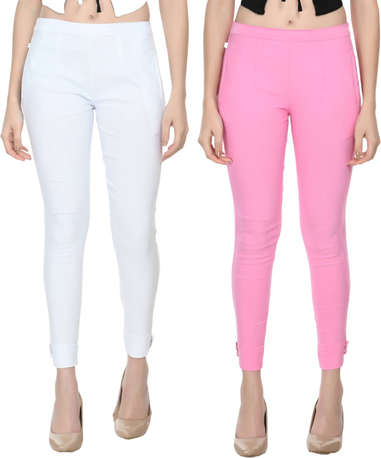 24Hour Fashion Regular Fit Women White, Pink Trousers