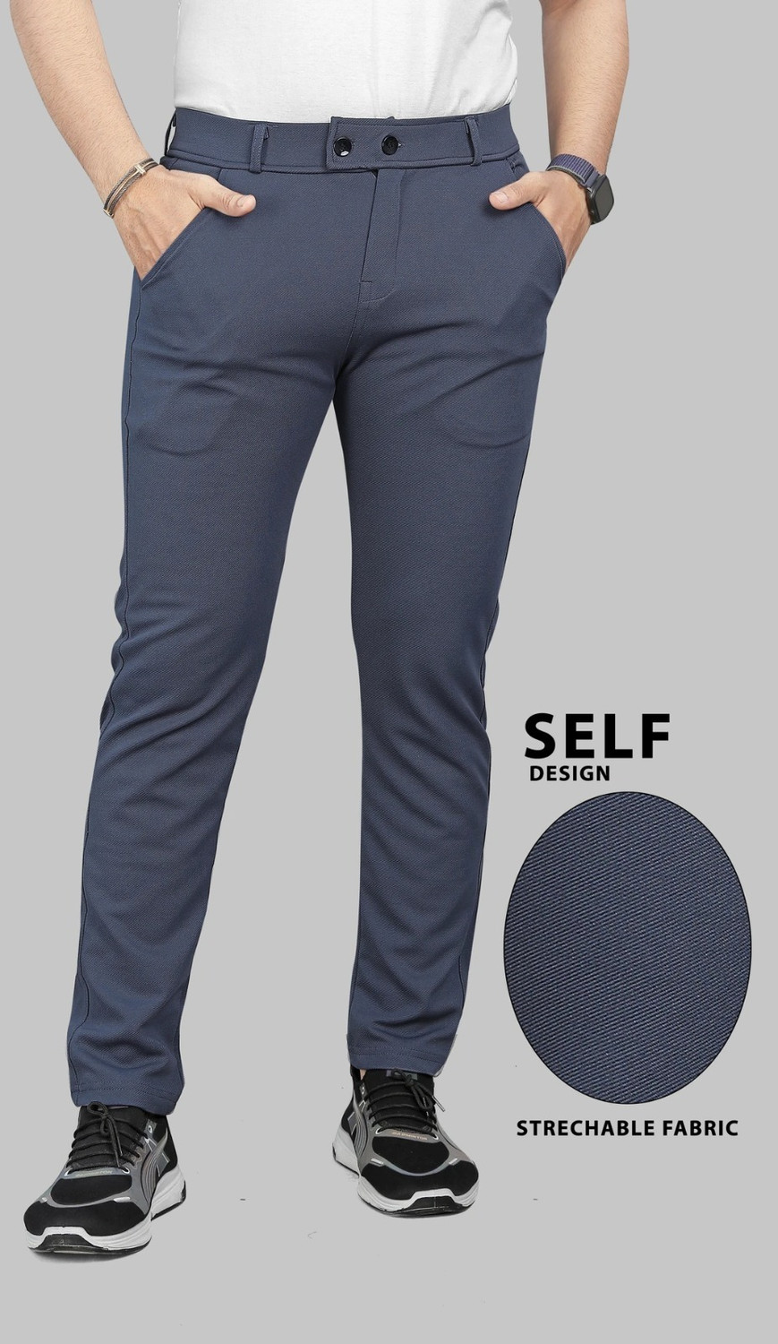 Image of COMBRAIDED Straight Fit Men Grey Trousers