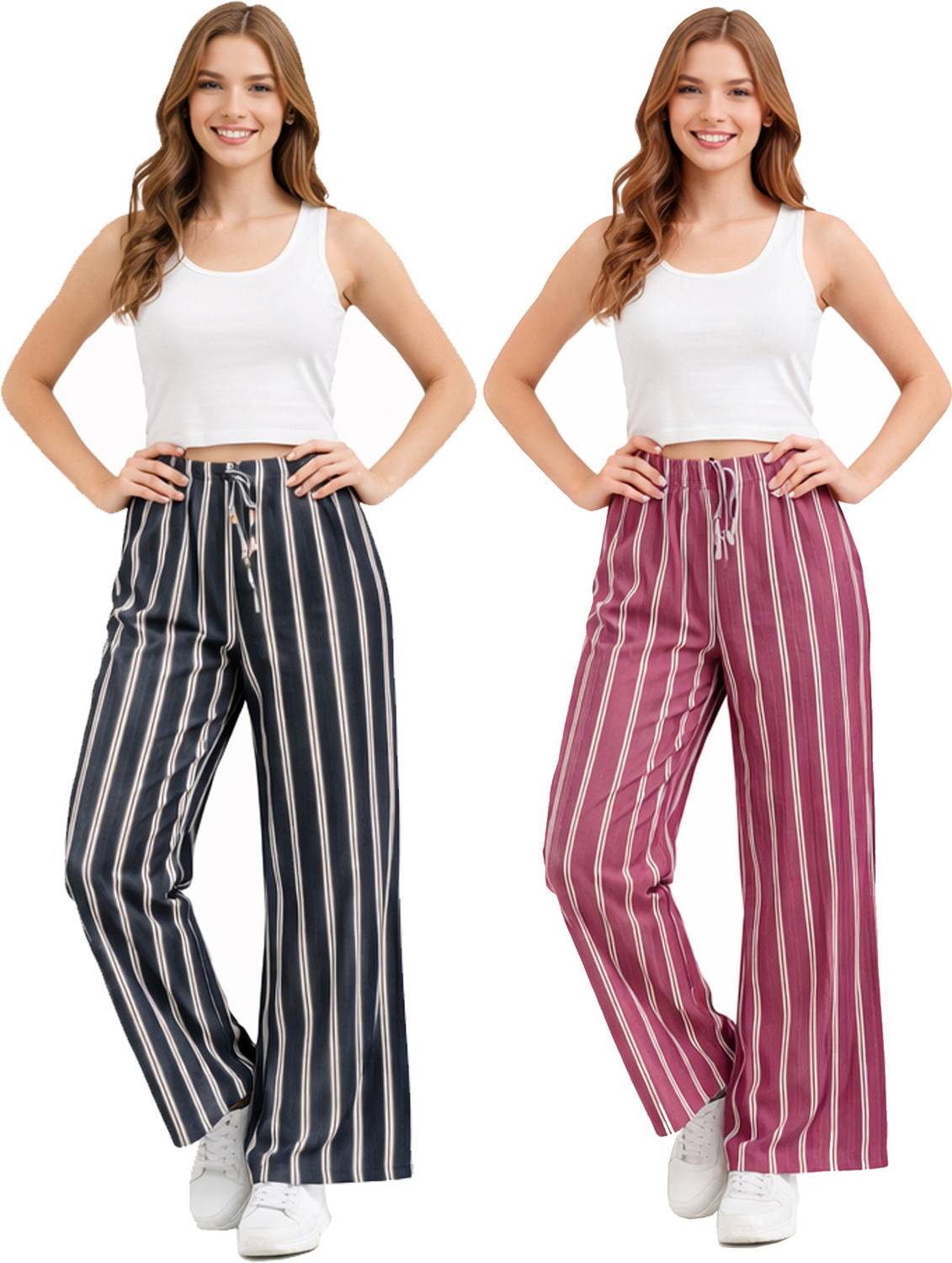 100LUCK Loose Fit Girls Pink, Black Trousers