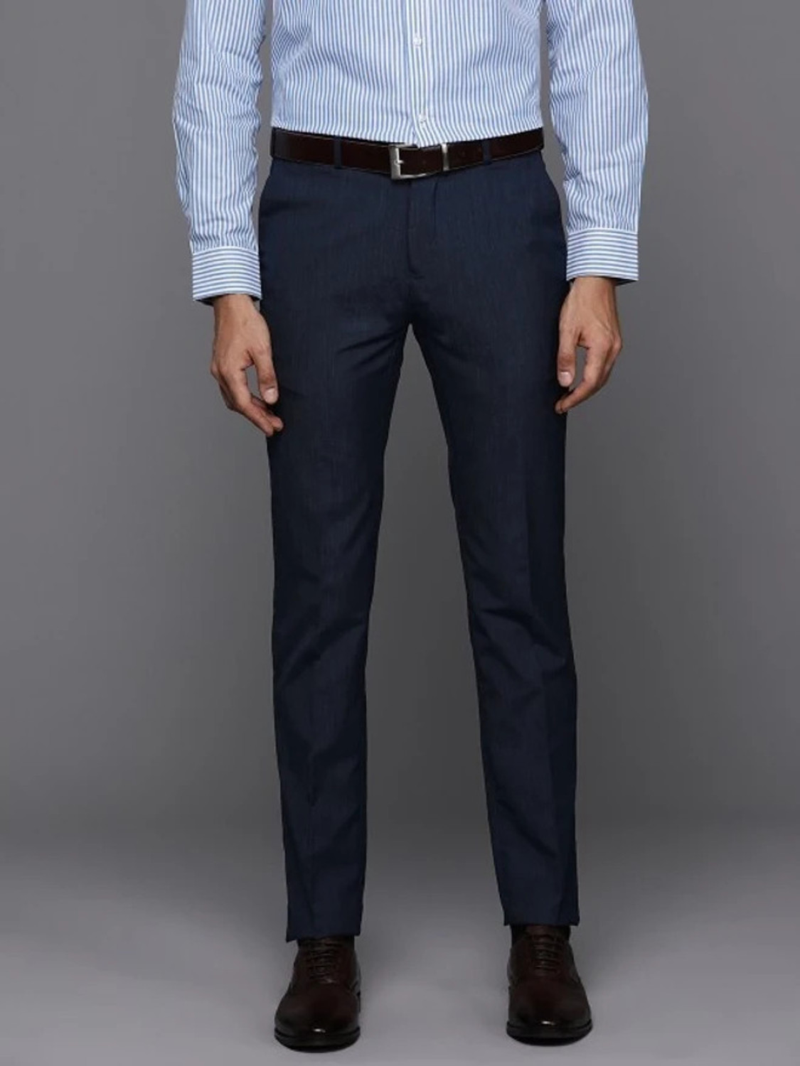 Image of Raymond Slim Fit Men Dark Blue Trousers