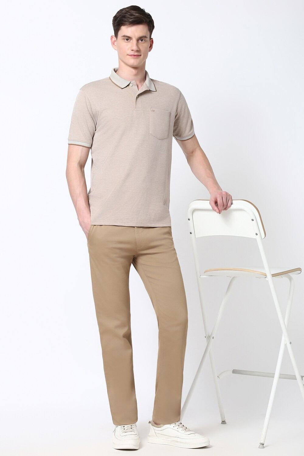 Image of PETER ENGLAND Slim Fit Men Beige Trousers