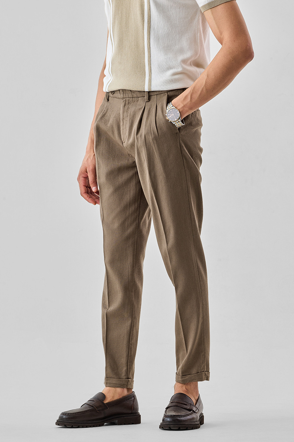 Image of Snitch Slim Fit Men Brown Trousers