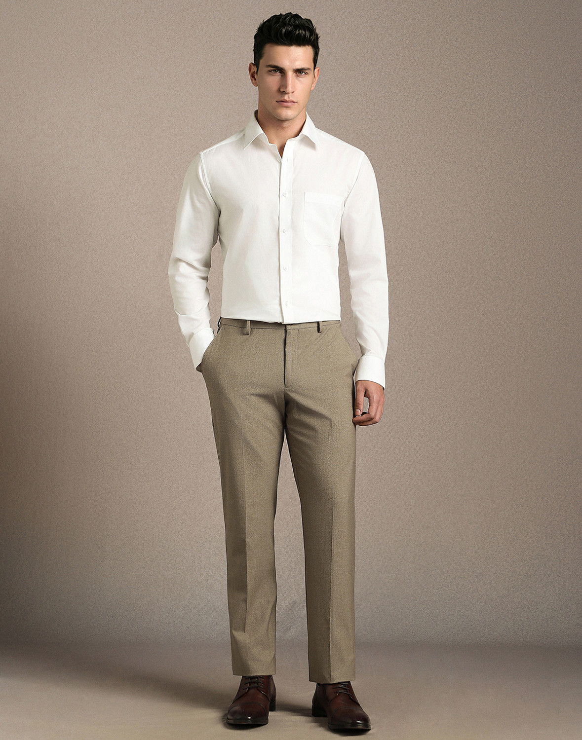 Image of LOUIS PHILIPPE Slim Fit Men Grey Trousers