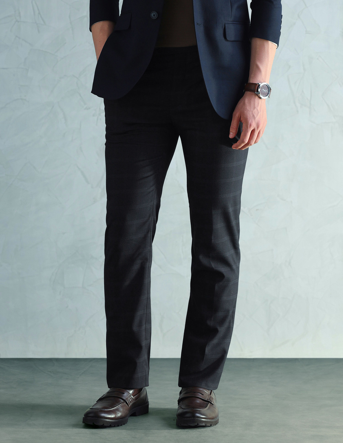 Image of ARROW Men Slim Fit Blue Polyester Trousers